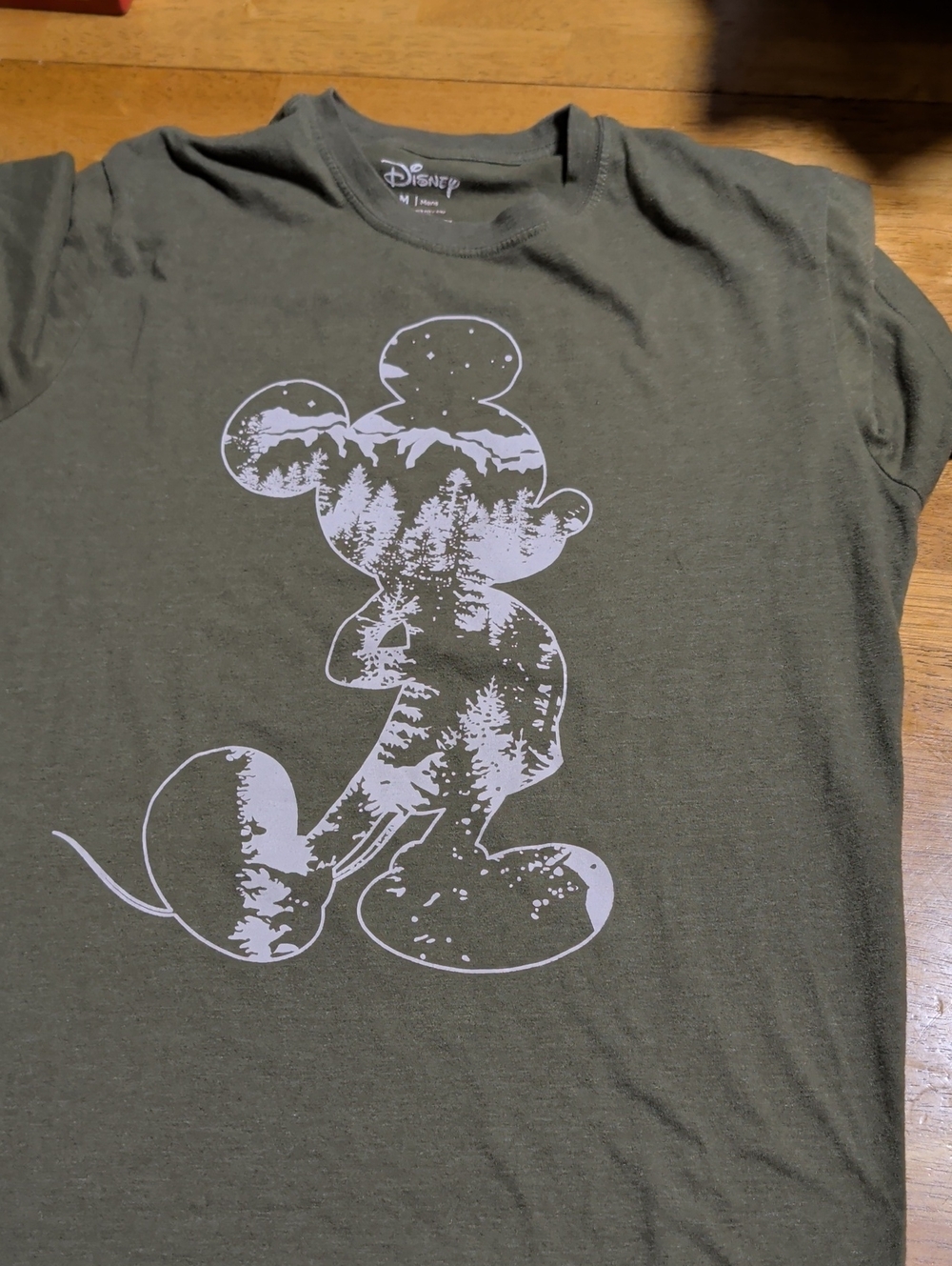 Disney Olive Green Short Sleeve Tee with White Mickey Nature Silhouette